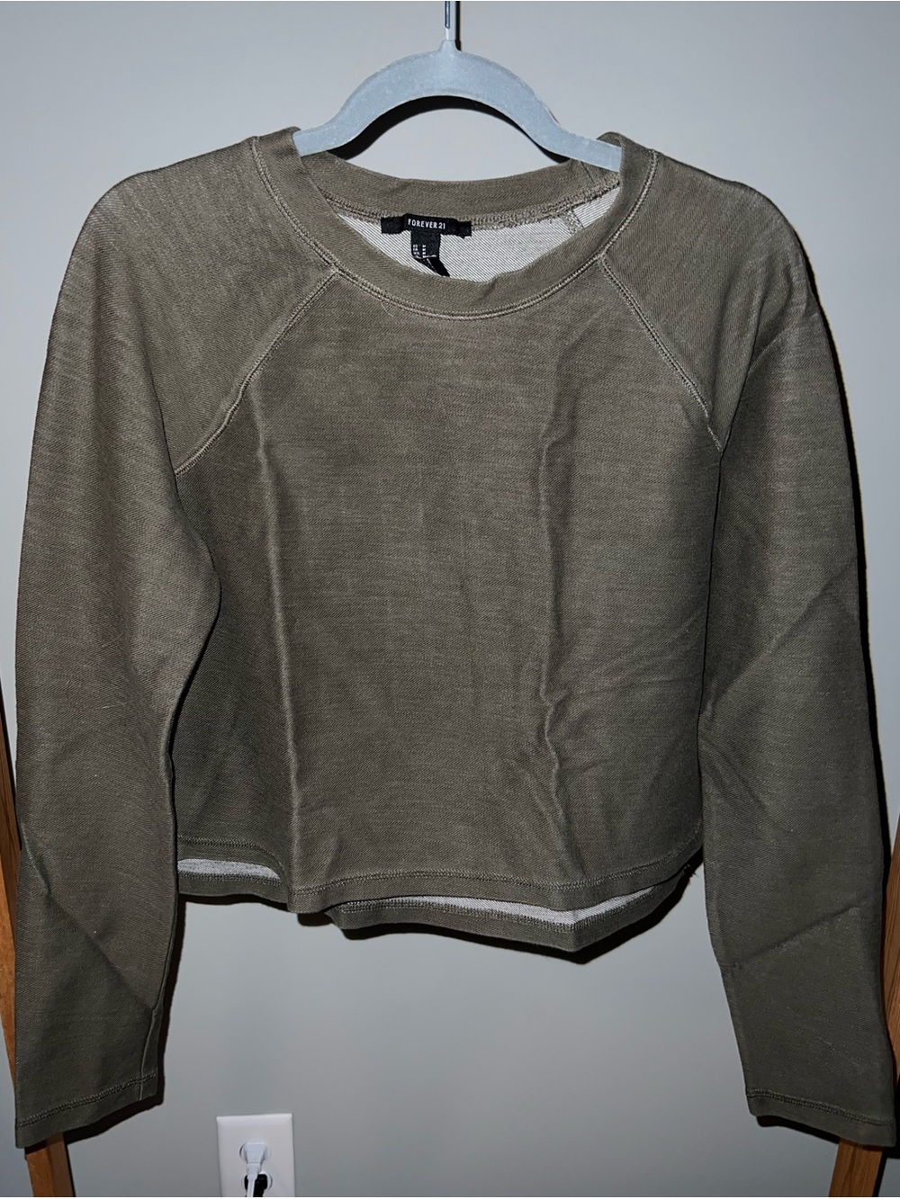 Forever 21 Olive Cropped Crewneck Sweater